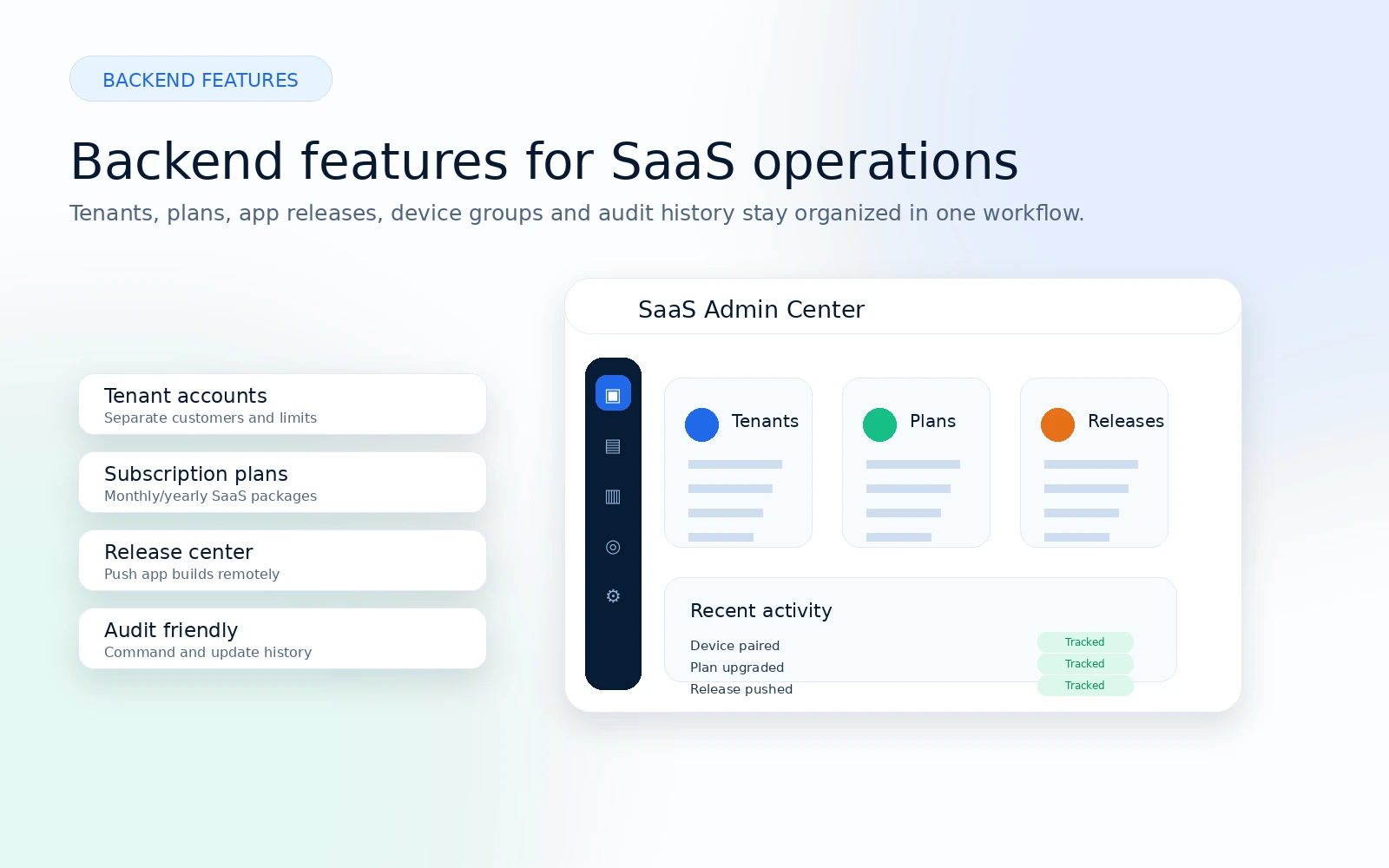 Backend features for kiosk SaaS operations